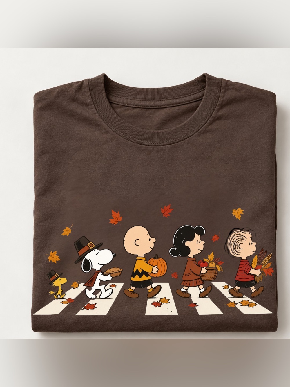 Peanuts Snoopy Thanksgiving Abbey Road Autumn Vintage Brown T-Shirt